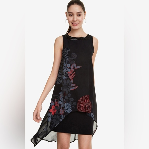 Desigual | Women's Black and Floral Design A-Line Dress | US Size 6 (EUR 40) - Picture 1 of 6